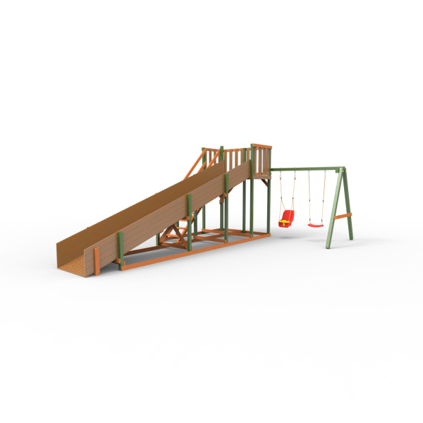 Детская площадка - деревянная горка Пикник "Зима №3" Вега с качельной балкой